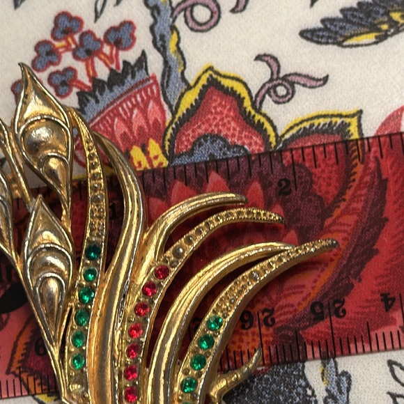 Vintage 30’s Bird of Paradise pot metal w/vermeil/rhinestones brooch 5 3/8” - Picture 13 of 14